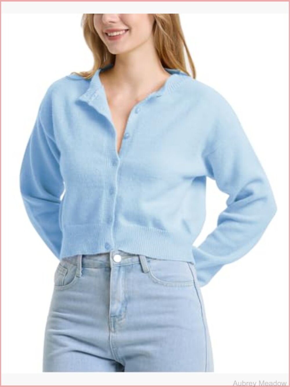 Cropped Long Sleeve Button Down Knit Cardigan - Picture 6 of 7